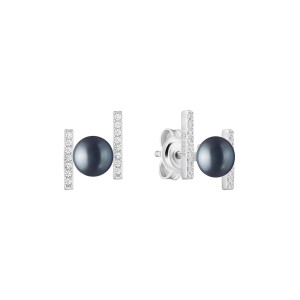 Cercei argint cu perle naturale negre si cristale DiAmanti SK24461E_B-G (Argint 925‰ 1 g.)